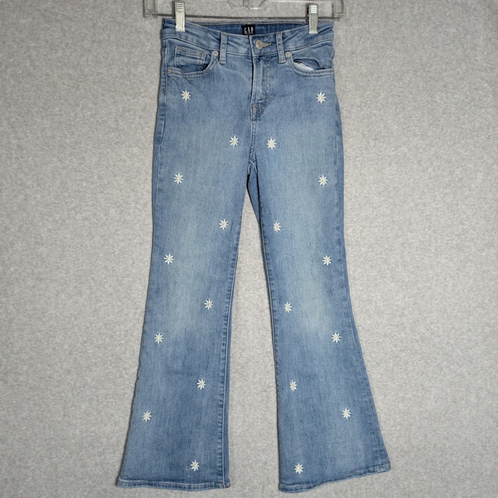 Gap 70s Flare Jeans Kids Size 10 Daisy Embroidered Hippie Boho‎ Light Wash
